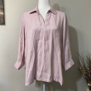 John Mark Metallic Soft Pink Popover Top Blouse 3/4 Sleeve size M